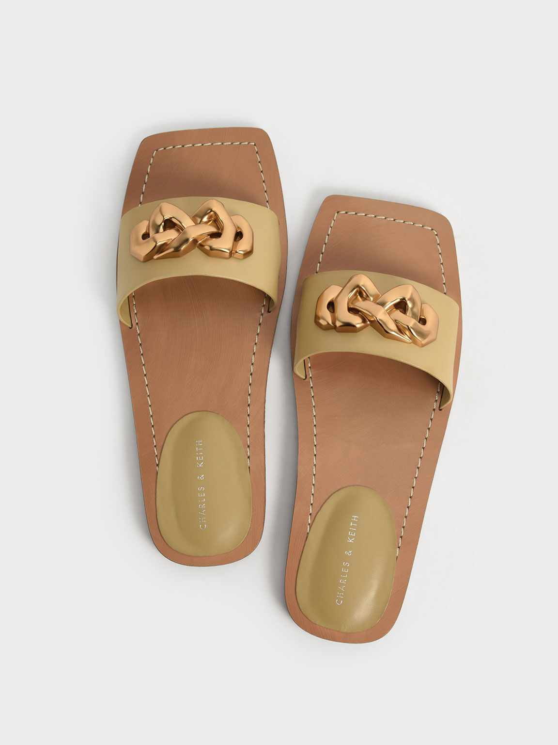 Chain Accent Slide Sandals, Mustard, hi-res
