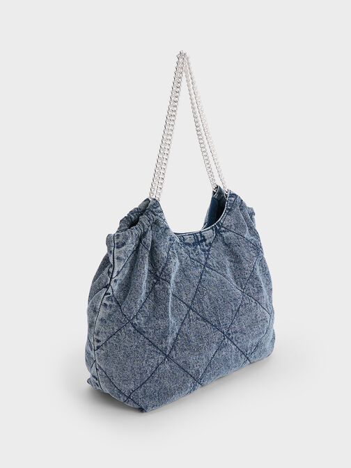 Bolso tote Bethel de mezclilla con asa de cadena, Azul mezclilla, hi-res