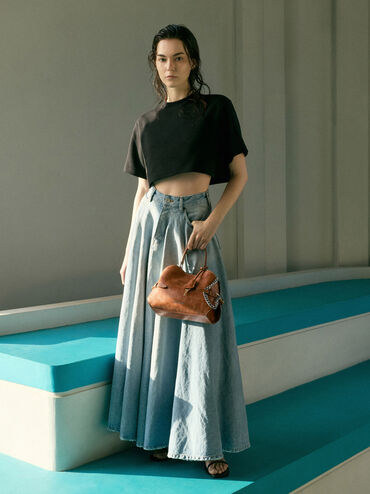 Delfina Chain Side-Belt Tote Bag, Distressed Tan, hi-res