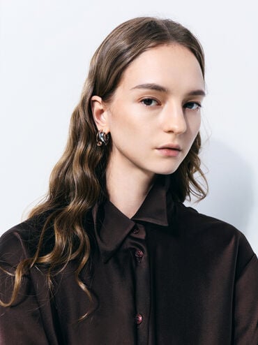 Hermione Crystal Crescent Earrings, Rose Gold, hi-res