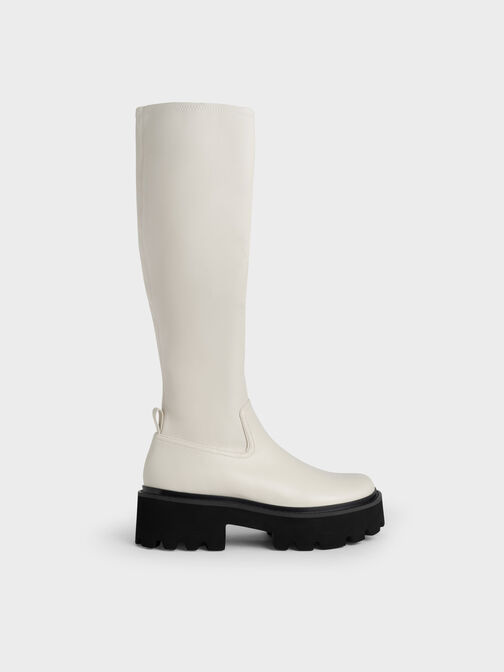 Chunky Platform Knee-High Boots, Chalk, hi-res