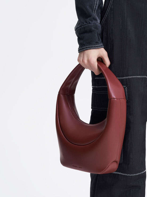 Elongated Curved Hobo Bag, Red, hi-res