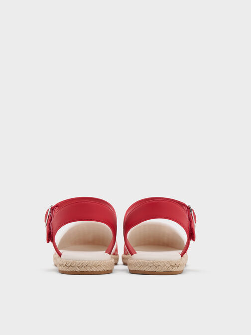 Girls' Gingham Espadrille Flats, Red, hi-res