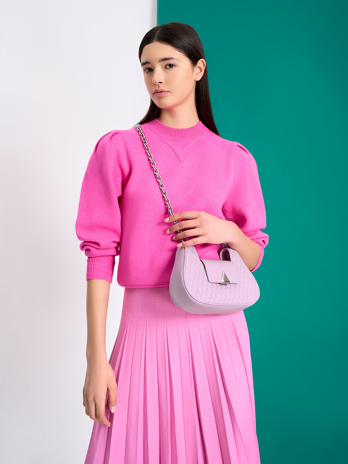 Quinlynn Curved Shoulder Bag, Lilac, hi-res