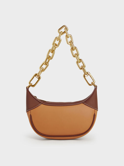 Shalia Chain-Handle Moon Bag, Pumpkin, hi-res