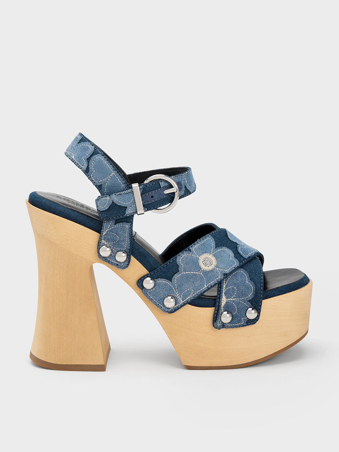Tabitha Floral Denim Crossover Sandals, Blue, hi-res