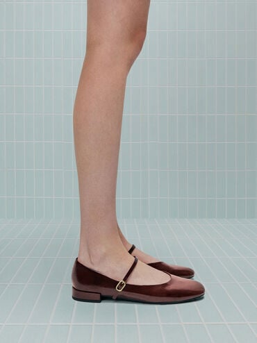 Gertrude Patent Round-Toe Mary Janes, Burgundy, hi-res