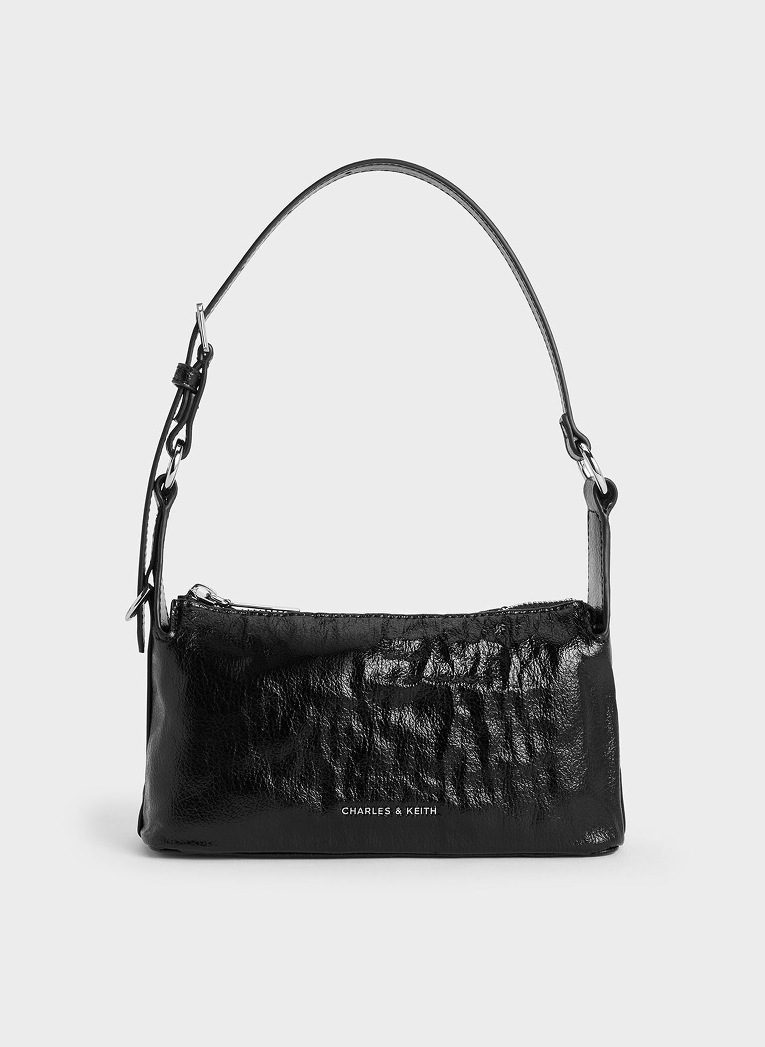 Lark Crinkle-Effect Shoulder Bag, Noir, hi-res