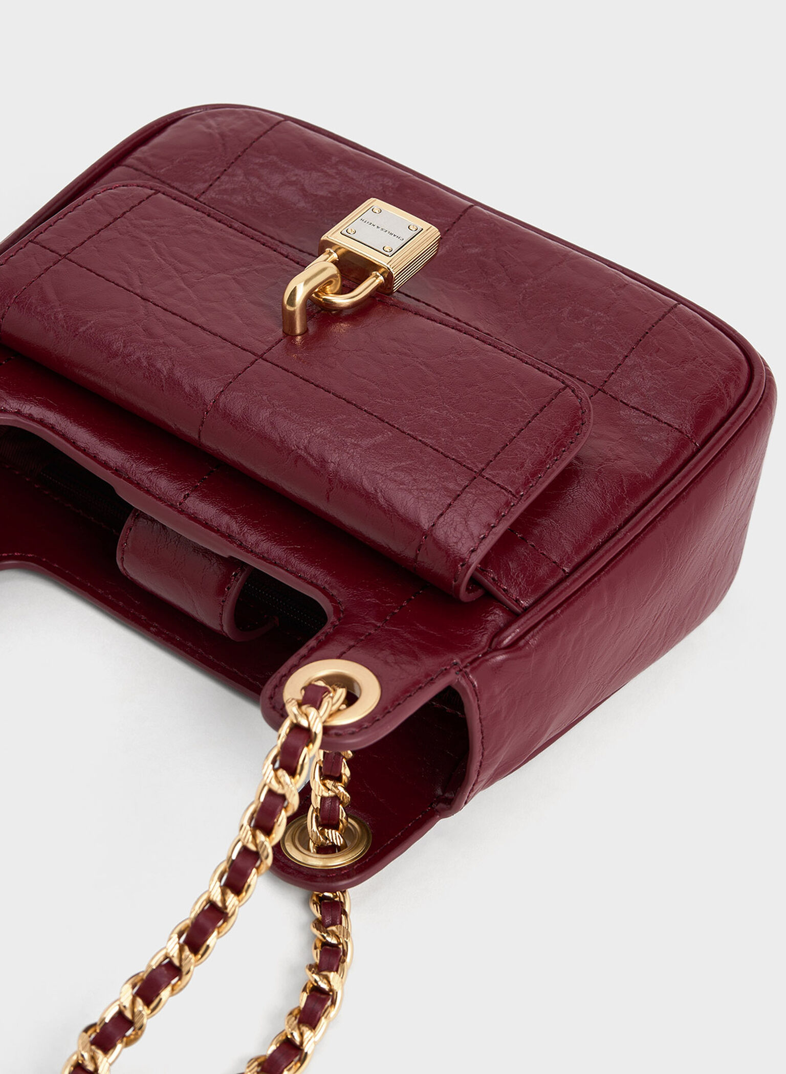 Burgundy Suki CrinkleEffect Padlock Shoulder Bag CHARLES & KEITH CL