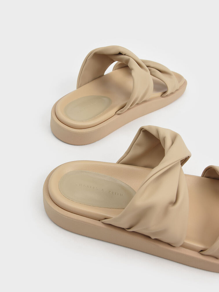 Twist Strap Padded Slide Sandals, Sand, hi-res