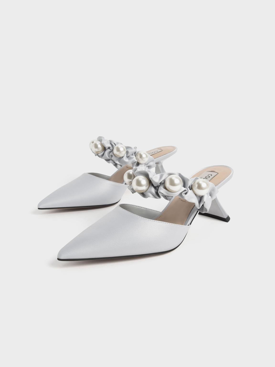 Silver Blythe Bead Embellished Satin Pumps - CHARLES & KEITH ZA