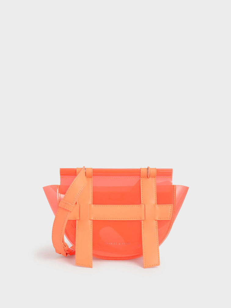 Small Caged See-Through Effect Crossbody Bag, Neon Orange, hi-res