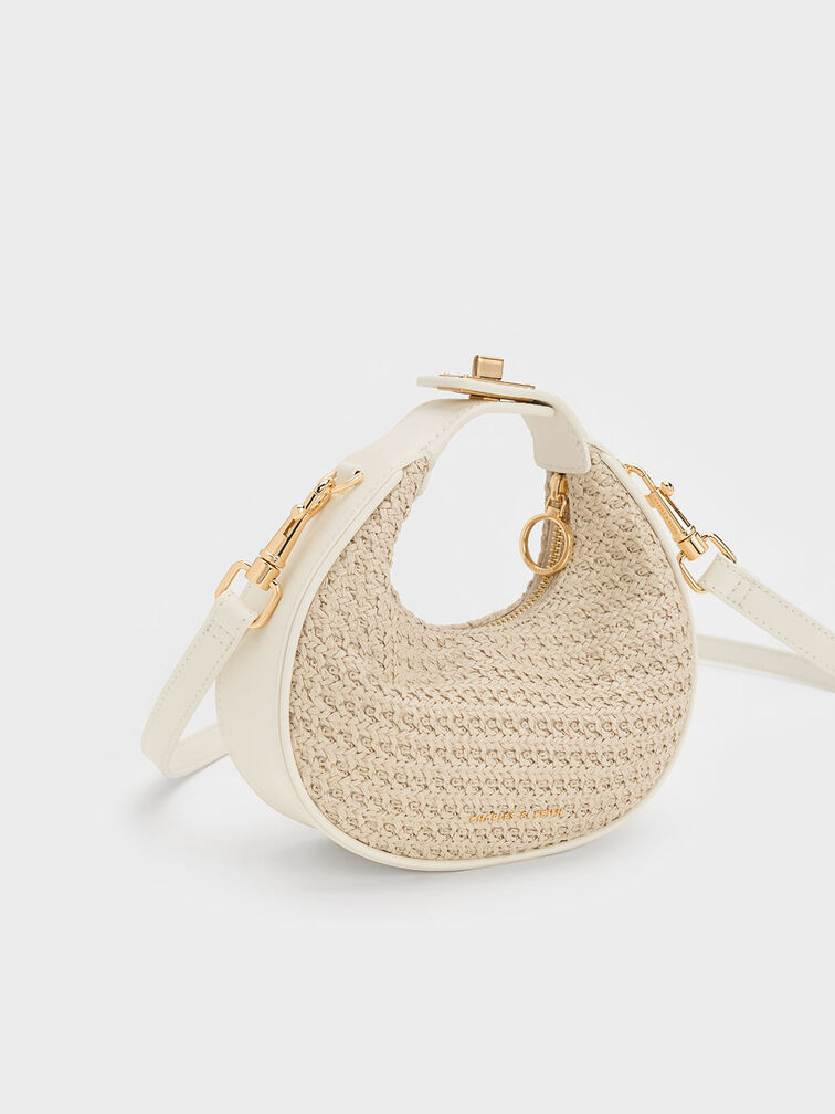 Mini Woven Crescent Hobo Bag, Chalk, hi-res