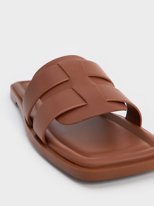 Trichelle Interwoven Leather Slide Sandals, Dark Brown, hi-res