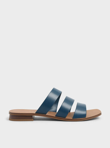 Tri-Strap Slide Sandals, Blue, hi-res