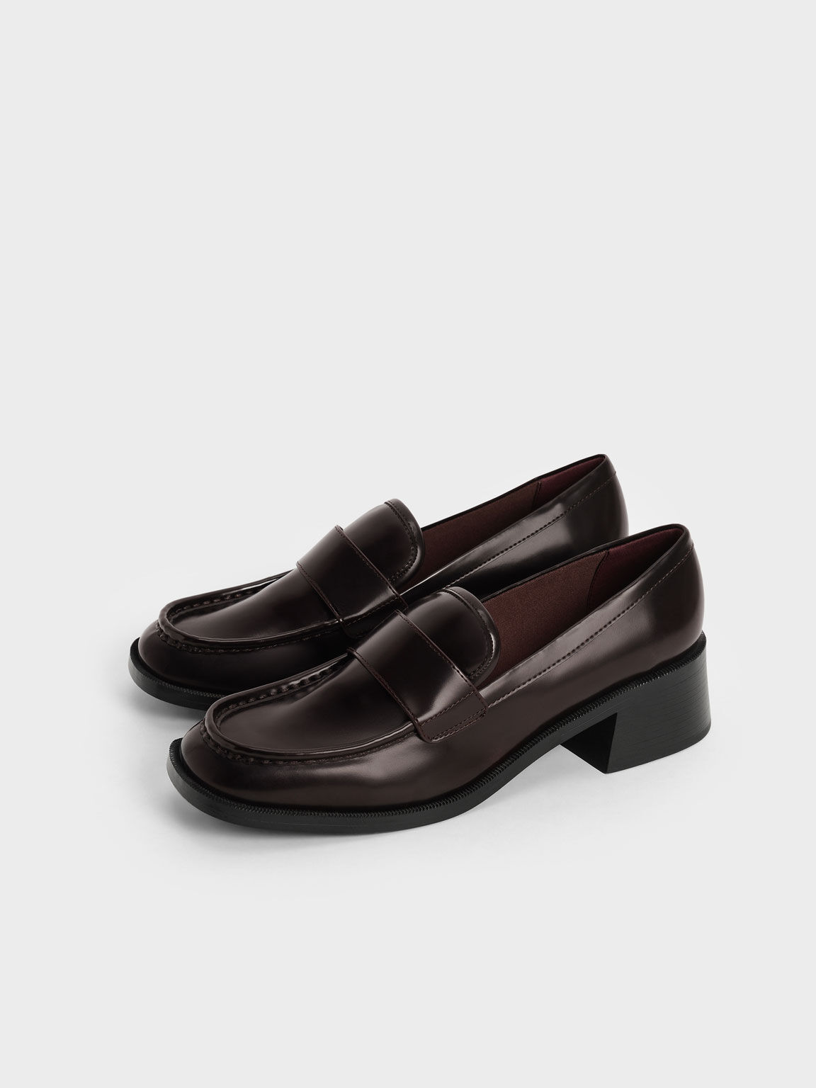 Block Heel Penny Loafers, Burgundy, hi-res