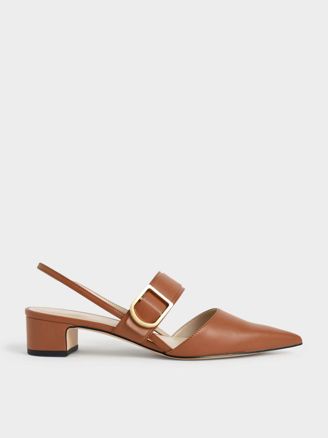 Buckle Slingback Pumps, Cognac, hi-res