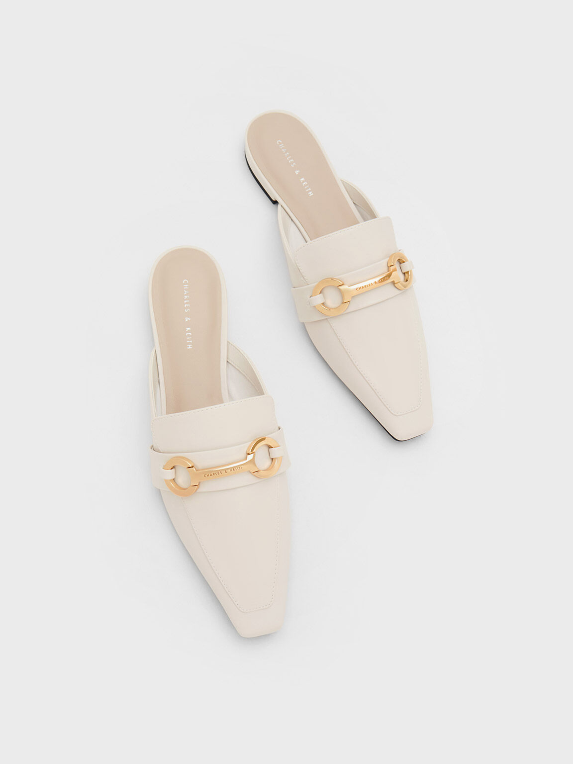 Metallic Accent Tapered Flat Mules, White, hi-res