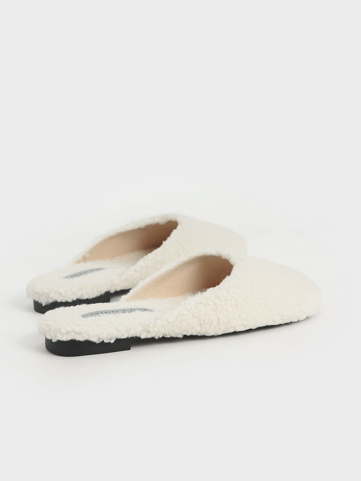 Recycled PET - Furry Flat Mules, Chalk, hi-res
