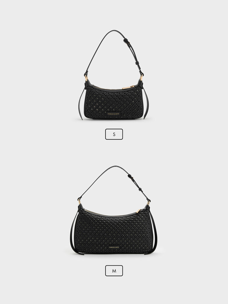 Mini bolso de hombro Calla trenzado, Negro, hi-res
