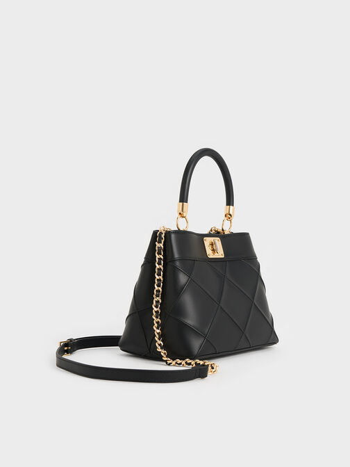 Eleni Quilted Top Handle Bag, Black, hi-res