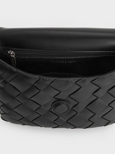 Bolso entrelazado tipo bandolera con solapa delante Ivette, Noir, hi-res