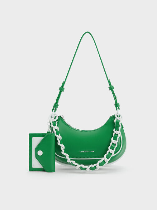 Alouette Curved Shoulder Bag, Green, hi-res