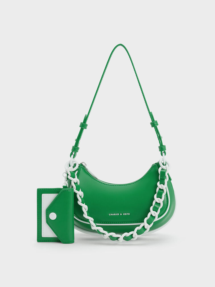 Alouette Curved Shoulder Bag, Green, hi-res