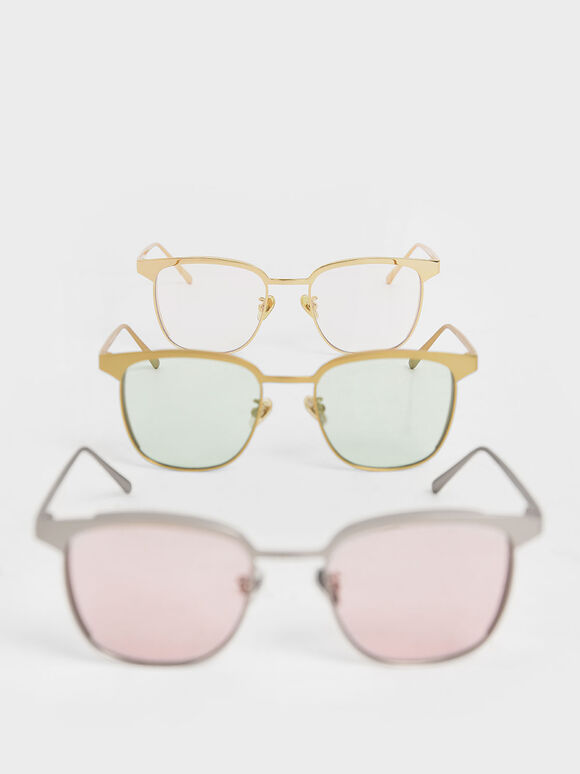 Tinted Rectangular Sunglasses, White, hi-res