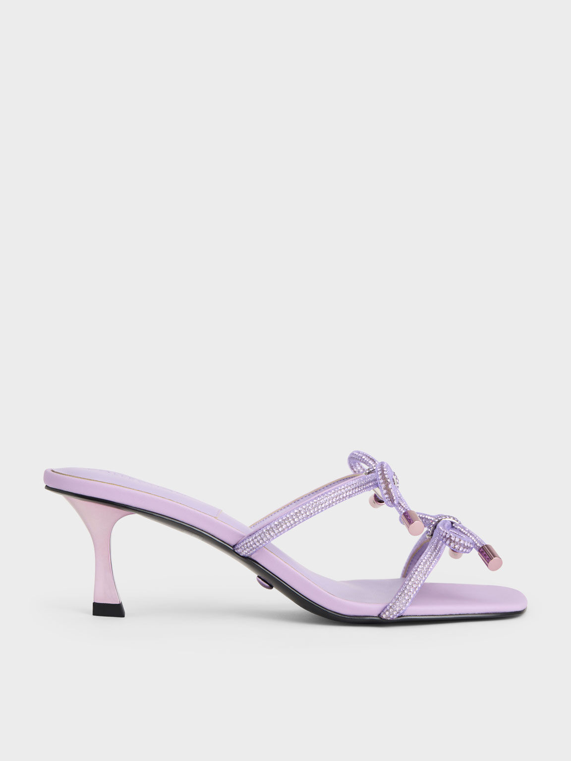 Gem-Embellished Bow-Tie Mules, Lilac, hi-res