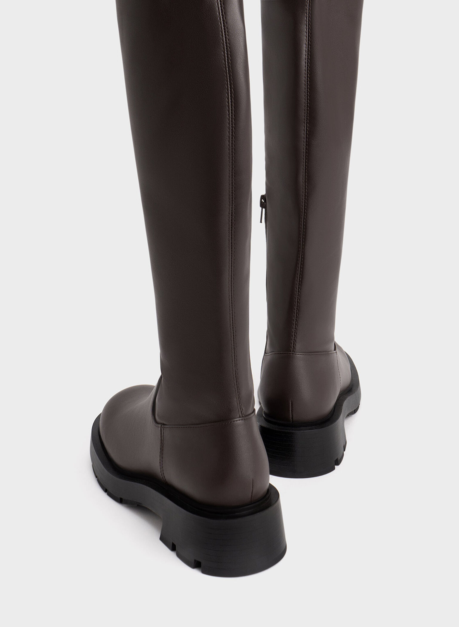 Zip-Up Thigh-High Boots, Dark Brown, hi-res