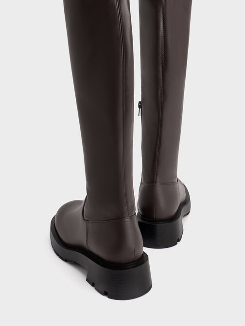 Zip-Up Thigh-High Boots, Dark Brown, hi-res