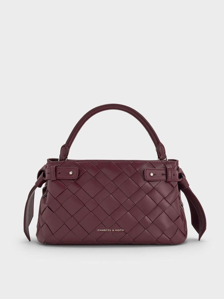 Ivette Woven Top Handle Bag, Wineberry Red, hi-res