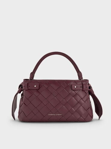 Ivette Woven Top Handle Bag, Wineberry Red, hi-res