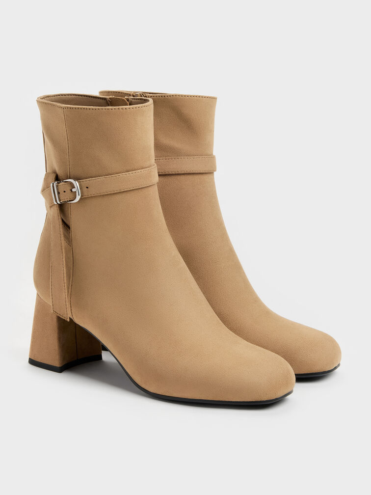 Eliza Faux Suede Block-Heel Ankle Boots, Sand, hi-res