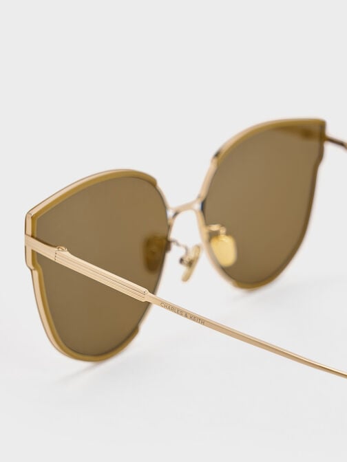 Thin-Rim Butterfly Sunglasses, Khaki, hi-res