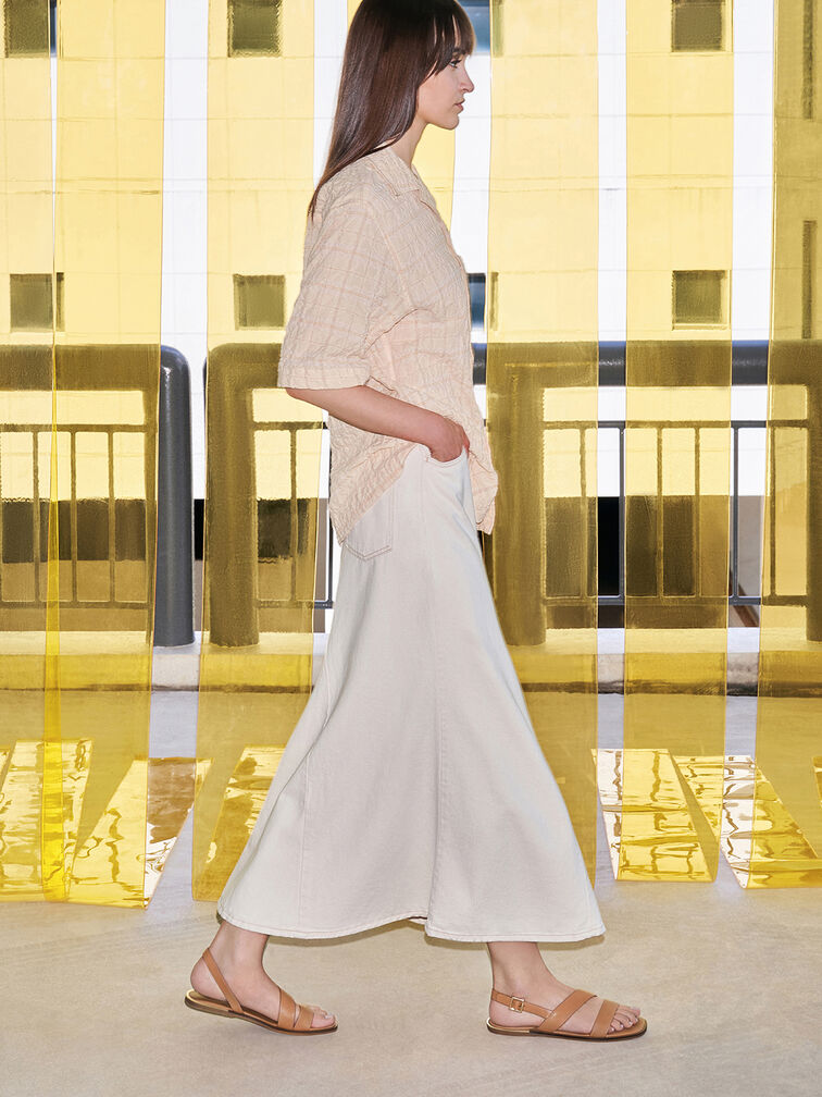 Asymmetric Strap Slingback Flats, Caramel, hi-res