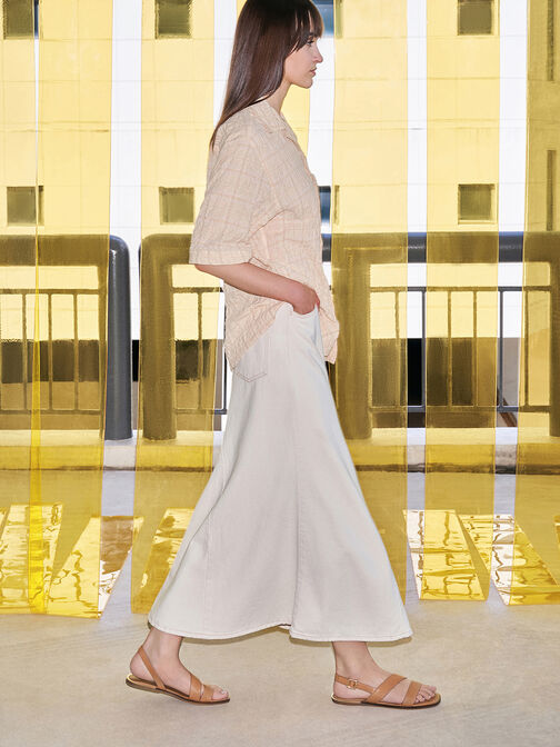 Asymmetric Strap Slingback Flats, Caramel, hi-res