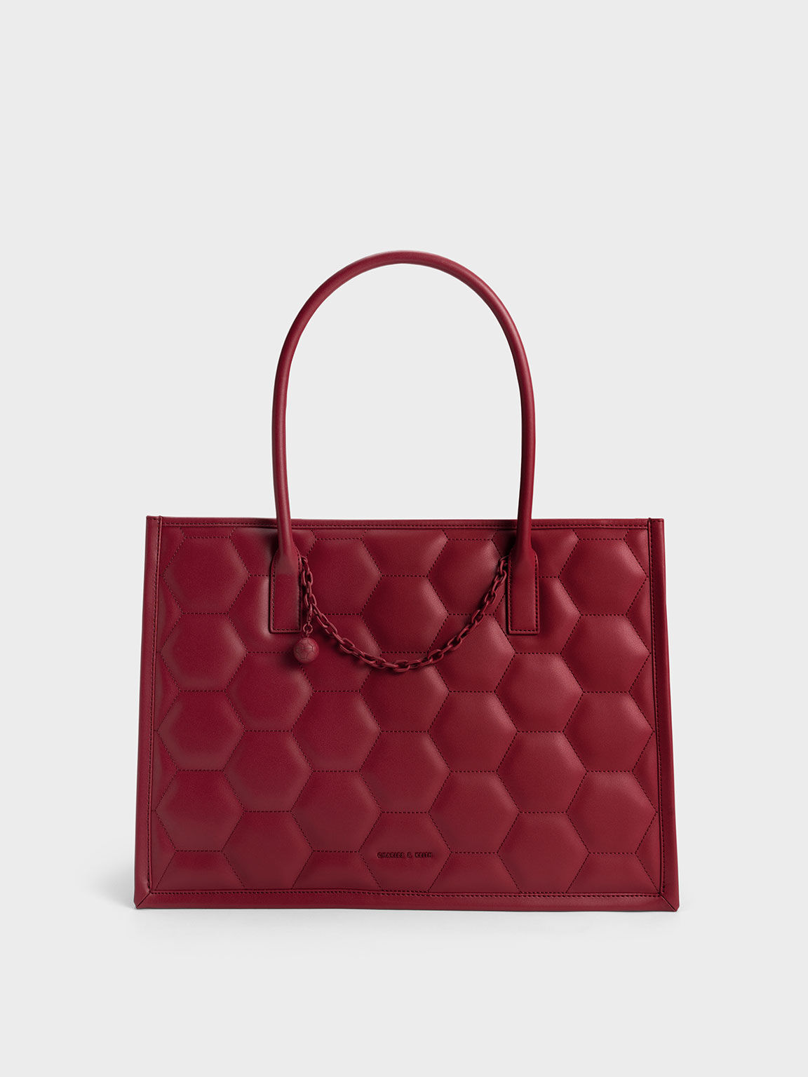 Geometric Quilted Tote Bag, Red, hi-res