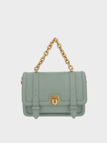 Enola Chain Handle Satchel Bag, Sage Green, hi-res