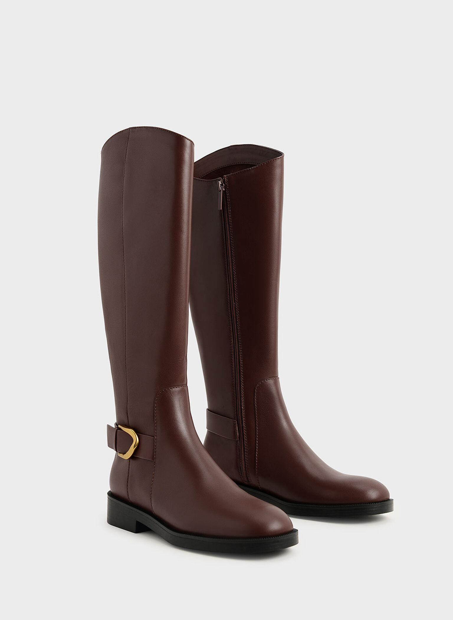 Gabine Leather Knee-High Boots, Brown, hi-res