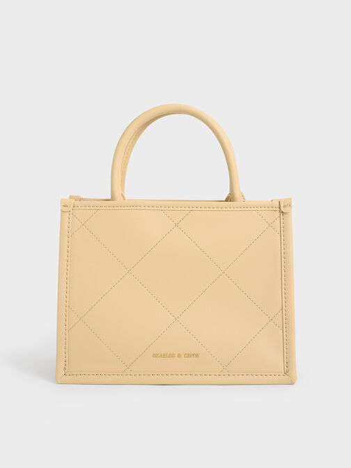 Celia Quilted Double Handle Tote Bag, Beige, hi-res