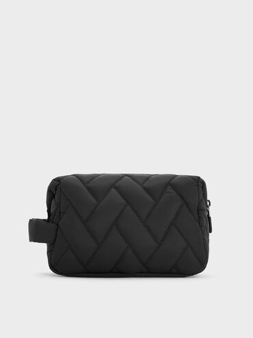 Bolsita estilo chevron de nylon, negro azabache, hi-res