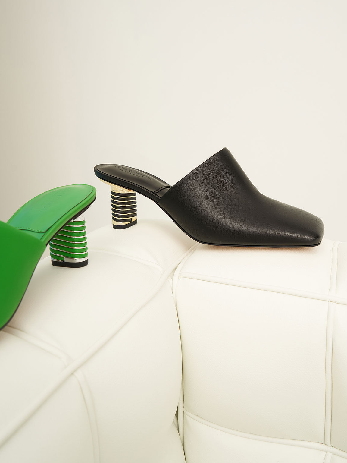 Raquel Leather Metallic Blade Heel Mules, Green, hi-res