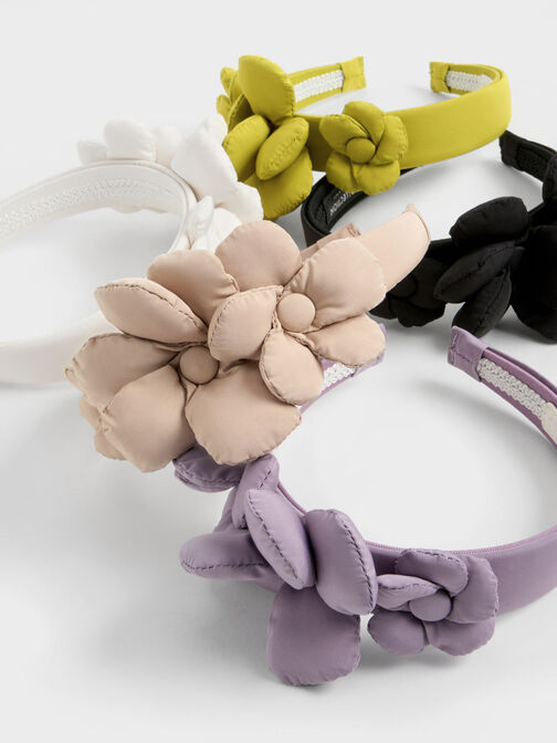 Flower-Embellished Hair Band, Black, hi-res