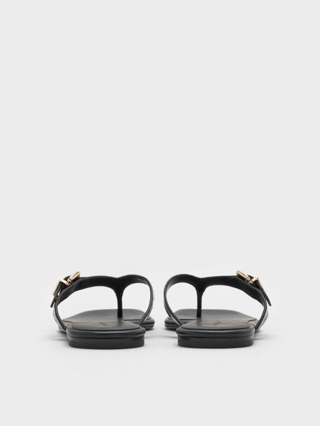 Croc-Effect Buckled Thong Sandals, Animal Print Black, hi-res