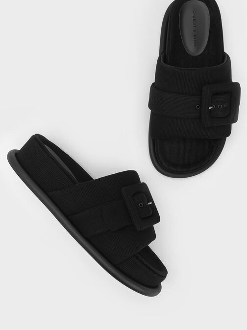 Sinead Woven Buckled Slide Sandals, Black, hi-res