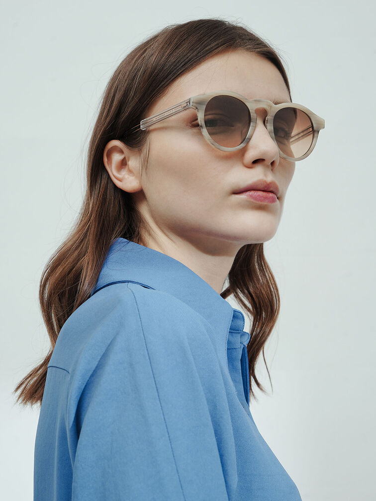 Round Acetate Sunglasses, Cream, hi-res