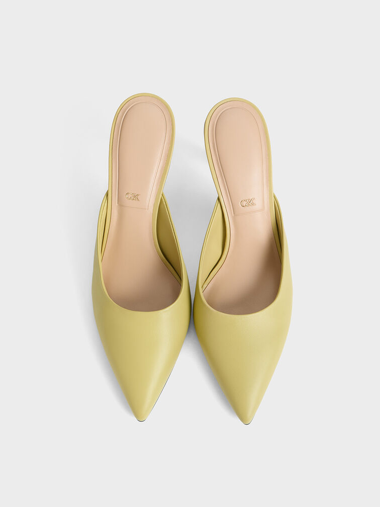 Leather Woven-Heel Pointed-Toe Mules, Lime, hi-res