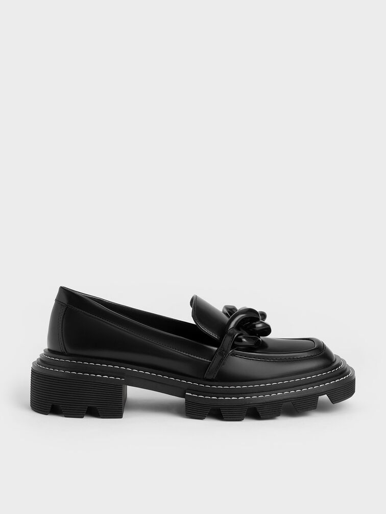 Charles & Keith - Women's Perline Chunky Chain Loafers, Black, US 9